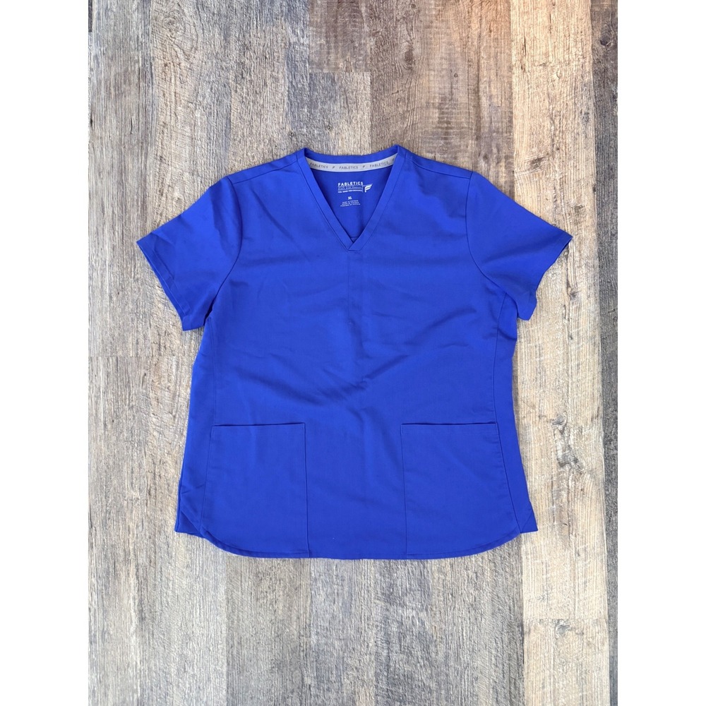 Fabletics Scrub Top Womens XL Blue V-Neck Short Sleeve Pockets TS2253849-4795